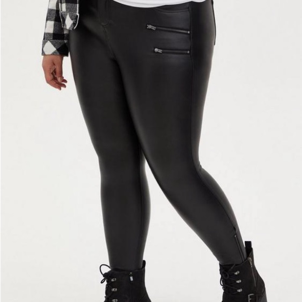 Torrid Black Coated Ponte Multi Zip Skinny Ankle Pant
